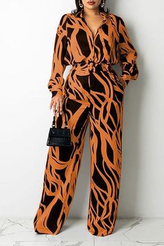 High Waist Jumpsuit, Jumpsuit Elegant, Jumpsuit Online, Plus Size Jumpsuit, Long Sleeve Jumpsuit, Casual Jumpsuit, Turndown Collar, Printed Jumpsuit