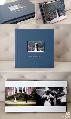 the wedding album is open and ready to be used as a photo album for guests