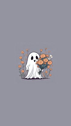 a ghost with flowers in it's mouth