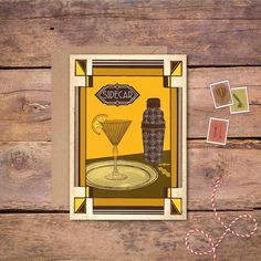 a card with an image of a drink on it