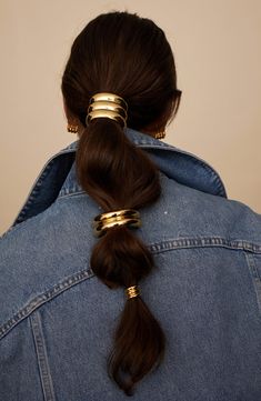 This mini-sized ponytail cuff is stackable so you can unleash your artsy side and customize your look. 1/2"W x 3/4"L Metal Spot clean Imported Western Hair Accessories, Dense Hair, Hair Cuff, Glam Boho, Scrub Corpo, Mini Pony, Hair Cuffs, Halo Headband, Hair Jewels