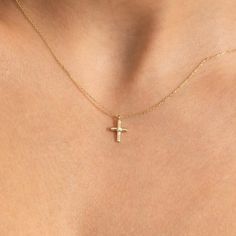 Real 14k Solid Gold Crucifix Pendant Jewelry | Dainty Diamond Cross Necklace for Women | Genuine Diamond Religious Choker Gift for Christmas This tiny cross necklace is made from 14k solid gold and attached with a diamond at the center of it. It is a perfect example of minimalist jewelry.  If you're looking to purchase only the pendant option, we will include a jump ring at the top of the pendant. This jump ring is compatible with chains that have a width of less than 3mm/0.12 inch. If you require any additional customization for your chain, please don't hesitate to contact us. We're always happy to help. 14K SOLID GOLD is crafted through a meticulous process where gold is melded with other precious metals, forming a blend that results in a piece that radiates with the pure golden hue, a h Cheap Gold Minimalist Cross Necklace, Diamond Cross Pendant Necklace Woman, Simple Gold Cross Necklace, Golden Cross Necklace, Small Diamond Cross Necklace, Cross Necklace Gold, Cross Necklace For Women, Dainty Cross Necklace, Tiny Cross Necklace