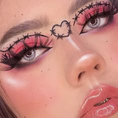 Pink Alt Makeup, Pink Demon, Egirl Makeup, Vampire Bride, Makeup Drawing, Cute Eye Makeup, Kawaii Background, Face Art Makeup