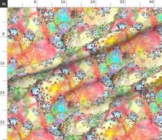 an image of a multicolored fabric with circles and flowers on the bottom, as well as numbers