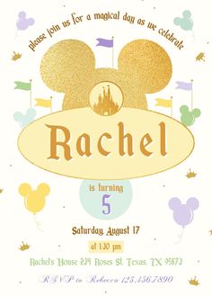 Printable Editable customizable Disneyland birthday party invitation digital template. Instant download invite. All the invitations are for self-editing. You will edit your template in Canva. It’s easy whether you're using the web browser or the app. Related Tags: disney invitation, disneyland invite, mickey mouse invite, disneyland birthday, disney party, disney land invite, editable invitation, birthday invitation, printable invitation, invite template, girl evite, minnie mouse invite, How it Disneyland Birthday Party, Disney Invitation, Disneyland Birthday, Daniel Tiger's Neighborhood, All Disney Princesses, Batman Spiderman, All Superheroes, Disney Invitations, Birthday Disney