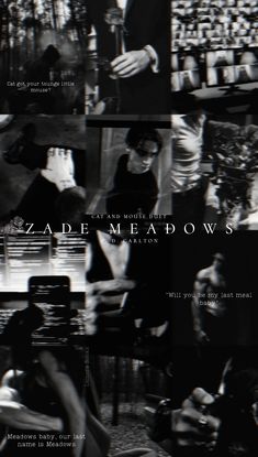 black and white photo collage with text that reads,'zade meadows will you be here? '