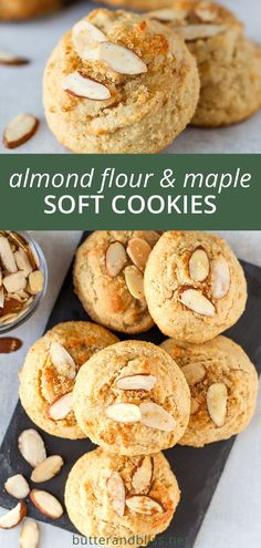 almond flour and maple soft cookies on a black slate with the words almond flour and maple soft cookies