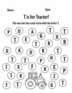 the letter t is for tractor printable worksheet with letters and numbers on it