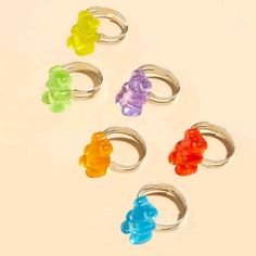 Set Of 6 Adjustable Gummy Bear Rings! Includes: Red, Orange, Yellow, Green, Blue, & Purple Rings! Matching Earrings Also Available In My Closet's Boutique! Tags: Pride Scene Rave Raver Candy Acid 80s 90s 00s Y2k Kawaii Retro Vintage Halloween Indie Jewelry, Purple Rings, Kawaii Jewelry, Bear Decor, Magical Jewelry, Girly Accessories, Resin Ring, Funky Jewelry, Indie Kids