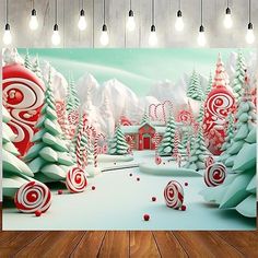 a christmas scene with lollipops and candy canes