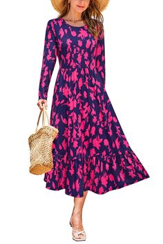 PRICES MAY VARY. Long Sleeve Dress for Women: S=US 4-6, M=US 8-10, L=US 12-14, XL=US 16-18. Casual loose style, please check the size chart carefully before purchasing! Designed with a soft and lightweight fabric, The womens midi dress ensures all-day comfort in spring, summer and fall Fall Maxi Dress Design: This casual dresses for women features a classic crewneck, empire waist, side pockets and the special tiered hemline make it look more pretty and cute. It's the great choice for early fall Flowy Wedding Guest Dress, Midi Dress A Line, Long Sleeve Wedding Guest Dresses, Fall Cocktail Dress, Midi Dress Winter, Fall Cocktail, Fall Maxi, Shower Dress, Maxi Dress Designs