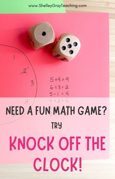 If you're looking for a fun math game to use for math warm-ups in your math class, check out Knock Off the Clock! This fast-paced game can be used with any operation - addition, subtraction, multiplication or division. Your students need two dice, a pencil and paper and they're ready to play! Find this game, along with more math games, math activities, math projects and math resources at www.ShelleyGrayTeaching.com Math Game Night At School, Math Games Fifth Grade, Cc Essentials Math Games, Math Relay Race, Math Learning Games, Math Games For Elementary Students, Math Games For Third Grade, Math And Science Night Activities, How To Make Math Fun