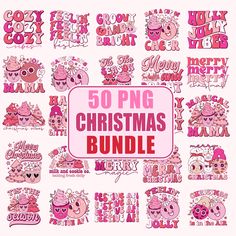 50 pink christmas stickers with the words merry