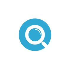 a blue circle with a magnifying glass in the center on a white background