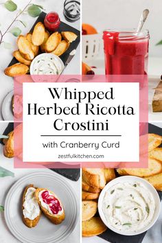 whipped herb ricotta crostini with cranberry curd on the side