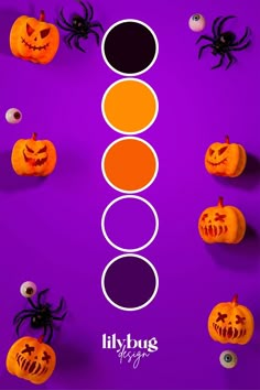 Halloween Colour Palette by Lilybug Design www.lilybugdesign.co.nz Halloween Color Combos, Halloween Colour Scheme, Halloween Color Pallet, Color Palette Halloween, Vintage Halloween Color Palette, Halloween Colors Palette, Halloween Colour Palette, Lilybug Design, Friendly Graphic Design