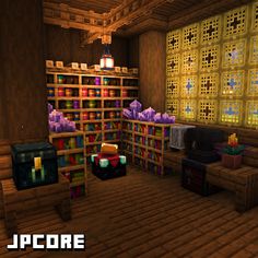 a room filled with lots of different types of furniture and decor in minecraft style