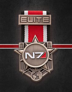 the n7 logo on top of a red and white ribbon with an emblem in the middle