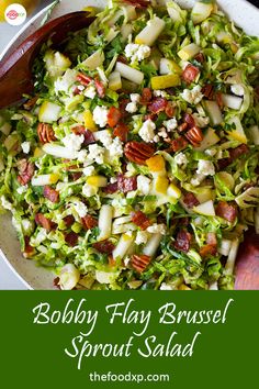 a bowl filled with shaved brussels sprout salad