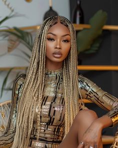 We are the leading supplier of premium bulk human hair. Our hair is highly sought after by professional braiders and discerning clients who demand only the best when it comes to their braiding needs.  We specialize in LONG hair LENGTHS which gives, BOHO BRAIDS, KNOTLESS BRAIDS, GODDESS BRAIDS AND BOX BRAIDS their luxurious and goddess like look. Our 100% raw virgin hair will place less tension on your scalp because human hair is more lightweight and more comfortable to wear.   It is natural, versatile, and not bulky like synthetic hair.  Knotless Braids with our hair are more beautiful because they look more realistic. When you pull all the braids into a bun, synthetic braids look stiff and heavy. But braids with our 100% human hair provide a more natural result that  makes it seem like yo Blonde Goddess Box Braids, 4/27/30 Braids, Long Box Braids Styles, Braids Blonde Hair, Braiding Hairstyles For Black Women, Blonde Braids Black Women, Knot Braids, Futuristic Hairstyles, Braids Goddess