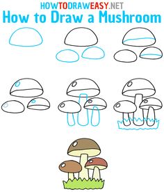 how to draw a mushroom step by step instructions for kids and beginners with pictures