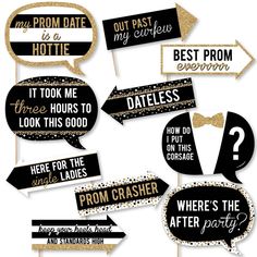 black and gold bachelor party photo booth props set of 12 - bridal shower decorations