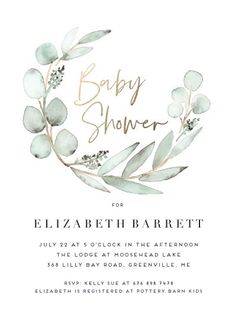 the baby shower card features an olive branch and leaves