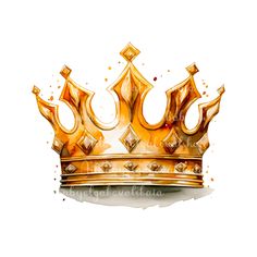 a watercolor drawing of a golden crown