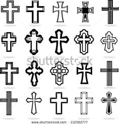 a set of different crosses in black and white