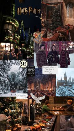 harry potter collage with hogwart's castle and other scenes