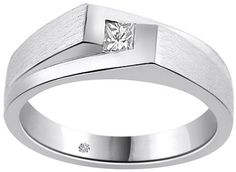 a men's ring with a princess cut diamond in the center, on a white background