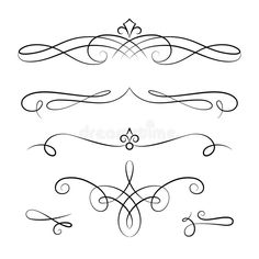 set of calligraphics in the form of swirls and scrolls on a white background