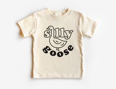 Silly Goose Toddler Shirt - Funny Farm Animal Top For Boys and Girls - Boho Natural Toddler & Youth Tee If you love super soft, lightweight, extremely comfy shirts and baby bodysuits then you will absolutely love our unisex kids shirts and baby bodysuits! These shirts are hand printed with a professional garment printer for a soft, durable, long lasting, printed graphic using high quality water based inks. * The printed design is very soft to the touch due to our printing process blending the ec Toddler Shirts Vinyl, Silly Goose Shirt, Cricut Tee Shirt Ideas, Funny Shirt, Cricut Shirt Ideas, Toddler Graphic Tee, Funny Toddler Shirt, Farm Tees, Baby Boy Shirts