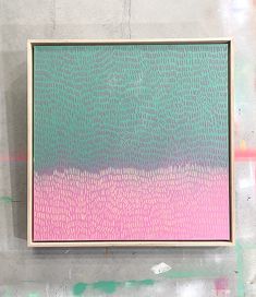 an abstract painting with pink and green colors