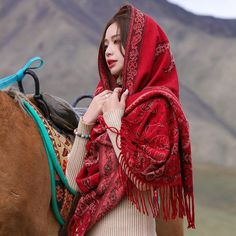 Red National Style Scarf Autumn and Winter Shawl Size:65*200CM Material: Acrylic Weight：400g Shawl Design, Scarf Autumn, Lijiang, Bohemia Style, Winter Shawl, Tassel Scarf, Cashew Nut, Women Shawl, Pashmina Scarf