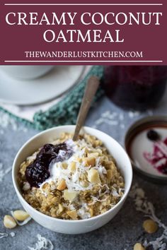 a bowl filled with oatmeal and topped with fruit