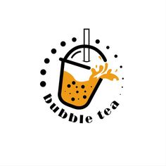 the bubble tea logo is shown in black and white, with an orange liquid coming out of