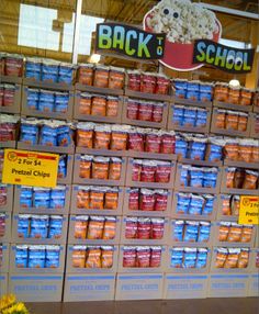 the back to school display is full of snacks