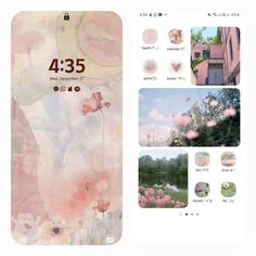 an iphone screen with pink flowers on it