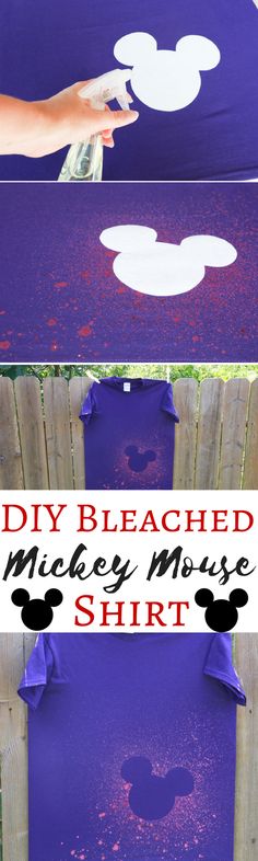 the diy mickey mouse shirt is being made with purple paint and then painted to look like