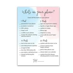 what's on your phone? card with the text, which is in pink and blue