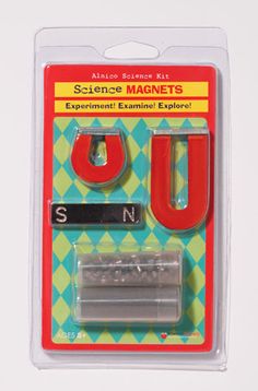 the science magnets set is packaged in a plastic package with red and black letters