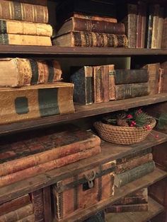 an old book shelf filled with lots of books