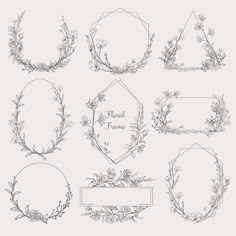 set of hand drawn floral frames with place for text