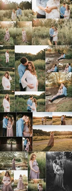 a collage of different pictures with people in the grass and one person holding another