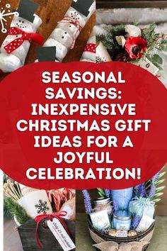 christmas gift ideas for a joyful celebration with the words seasonal savings, in red and white