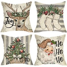 four pillows with christmas decorations on them