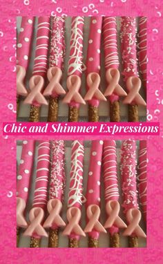 Gourmet Pretzels, Pretzels Sticks, Hot Pink Cakes, Pink Dessert Tables, Survivor Party, Pink Dessert, Dipped Pretzels, Chocolate Covered Pretzel Rods, Chocolate Dipped Pretzels