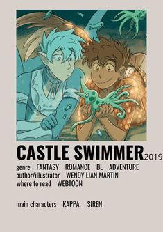 the poster for castle swimmer, featuring an image of two young men with blue hair