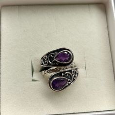 925 Sterling Silver Ring, New, Unworn, Just Tried On. The Ring Is Adjustable Can Fit A Size 6-8, Fits On My 7.5 Size Ring Finger, Sits At About A 7 On The Ring Sizer Stamped 925 India Pti Purple Ring, Purple Rings, Purple Jewelry, 7 Rings, Ring Sizer, Ring Finger, Amethyst Ring, Womens Jewelry Rings, 925 Sterling Silver Ring